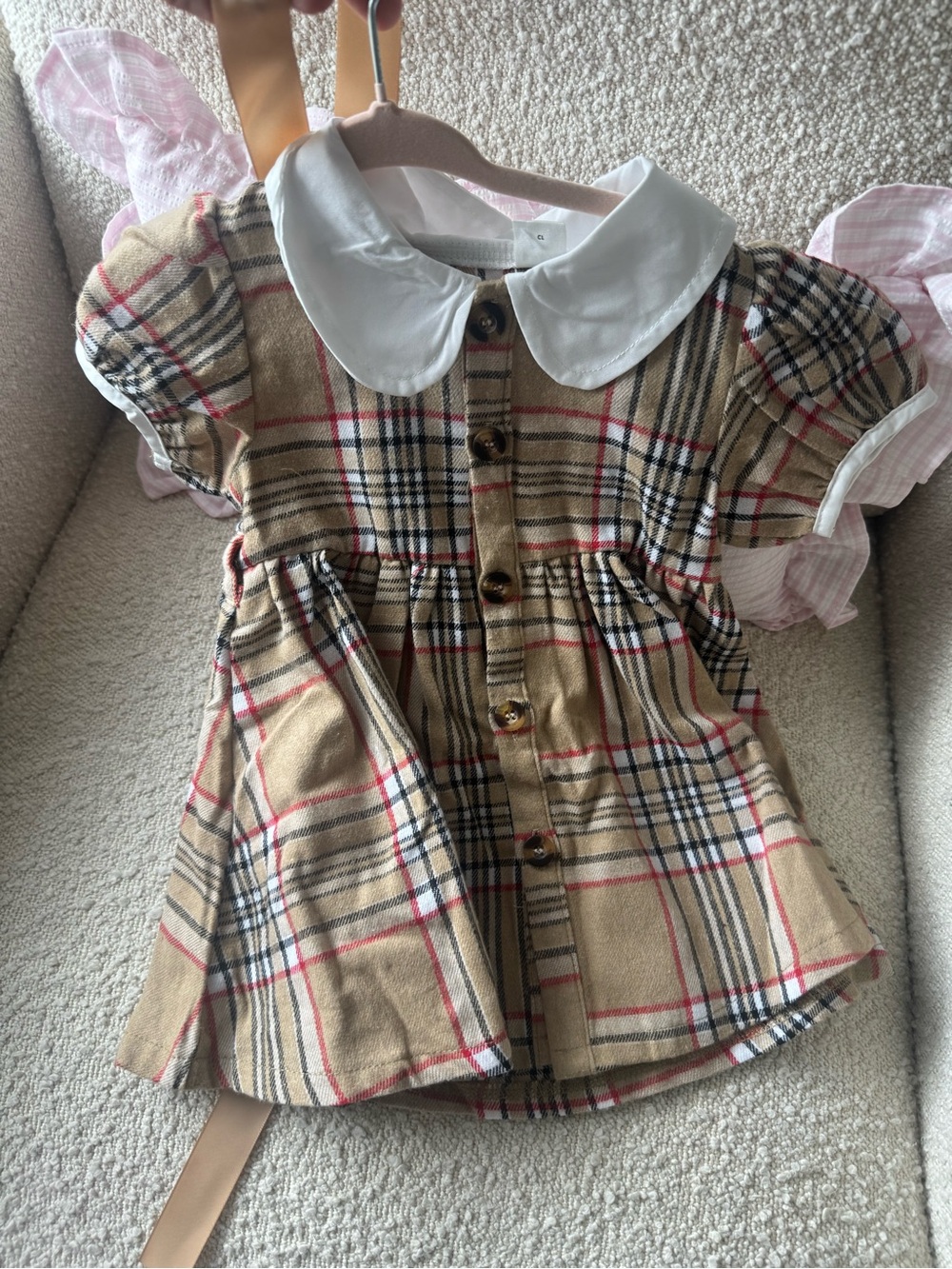 SHEIN Beige Plaid Peter Pan Collar Dress with White Collar
